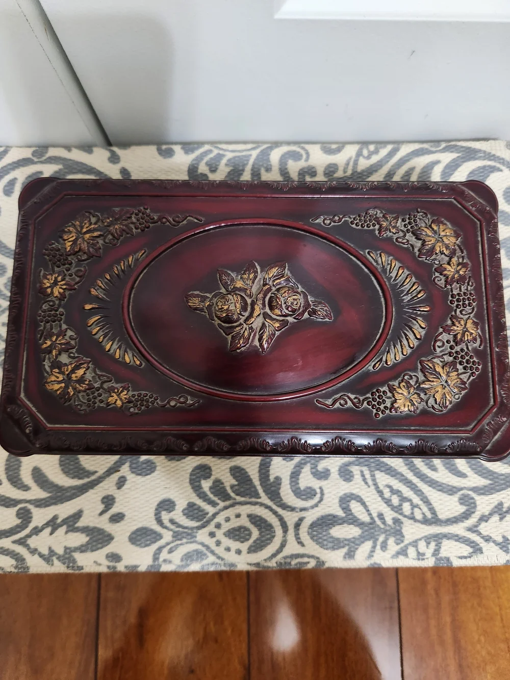 Decorative Vintage-Style Burgundy Photo Frames and Jewelry Box - Unbranded